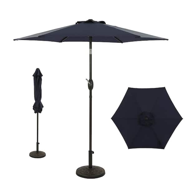 BANSA ROSE 7.5 ft. Outdoor Steel Patio Market Umbrellas with Push Button Tilt and Crank, 6 Ribs in Navy, Base Not Included
