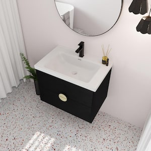 Anky 27.8 in. W x 18.5 in. D x 21.4 in. H Single Sink Bath Vanity in Black with White Ceramic Top