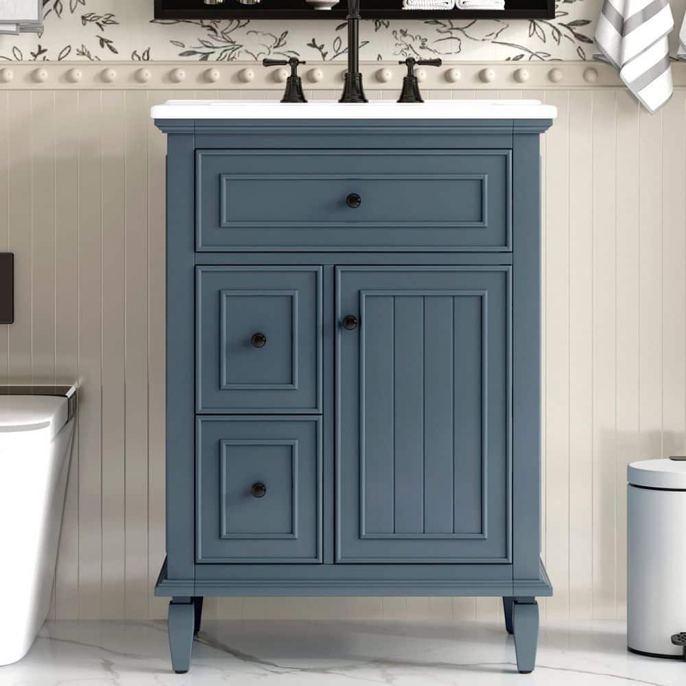 Ziyudura 24 in. Single Sink Freestanding Blue Bath Vanity with