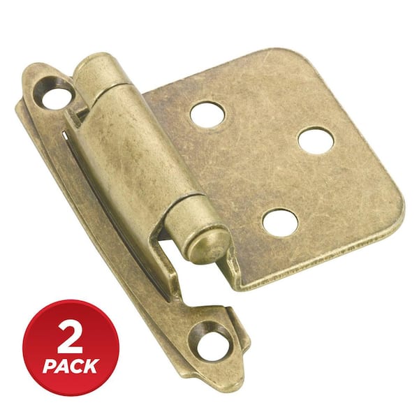 (2-Pack) Antique Brass Semi-Concealed Self-Closing Variable Overlay for Face Frame Cabinet Hinge
