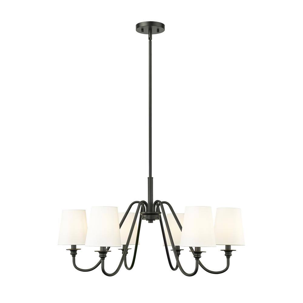 Gianna 6-Light Matte Black Chandelier with White Fabric Shades 7509-6 ...