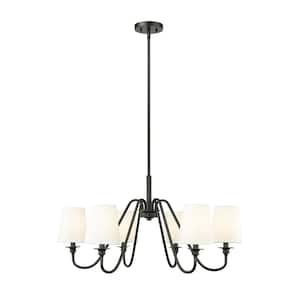 Gianna 6-Light Matte Black Chandelier with White Fabric Shades