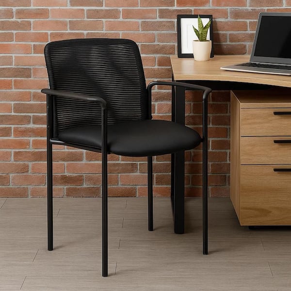 Vayu Vinyl Upholstered Ergonomic Guest Chair in Black with Non-Adjustable Arms