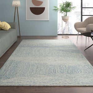Era Blue 9 ft. x 12 ft. Contemporary Hand-Tufted Abstract 100% Wool Rectangle Area Rug