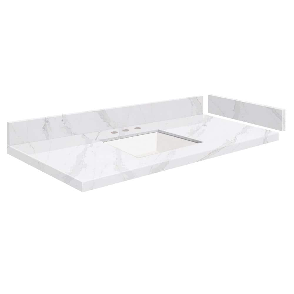 Silestone 48.5 in. W x 22.25 in. D Quartz White Rectangular Single Sink Vanity Top in Calacatta Gold -  Transolid, 608197288807