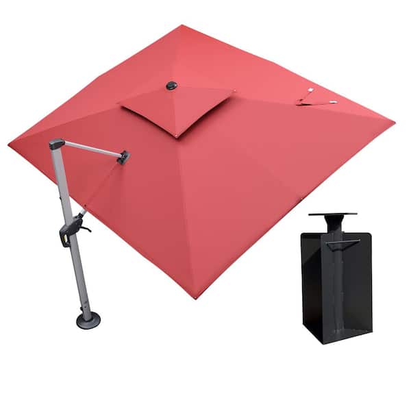 PURPLE LEAF 9 ft. x 11 ft. High-Quality Aluminum Cantilever Polyester Outdoor Patio Umbrella with Base in Ground, Terre