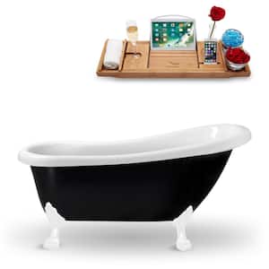 61 in. Acrylic Clawfoot Non-Whirlpool Bathtub in Glossy Black With Glossy White Clawfeet And Polished Gold Drain