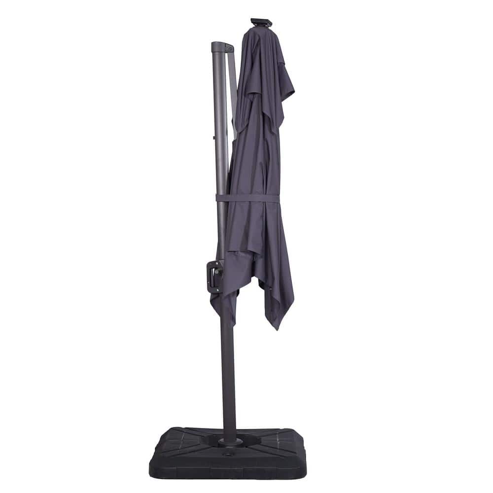 Gray Aluminum 99" Square Cantilever Patio Umbrella with LED Lights