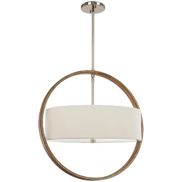 Good Lumens by Madison Avenue 3-Light Polished Nickel and Corona Bronze Pendant with Fabric Shade