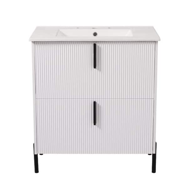 30 in. Freestanding White Bath Vanity with White Ceramic Top Unassembled