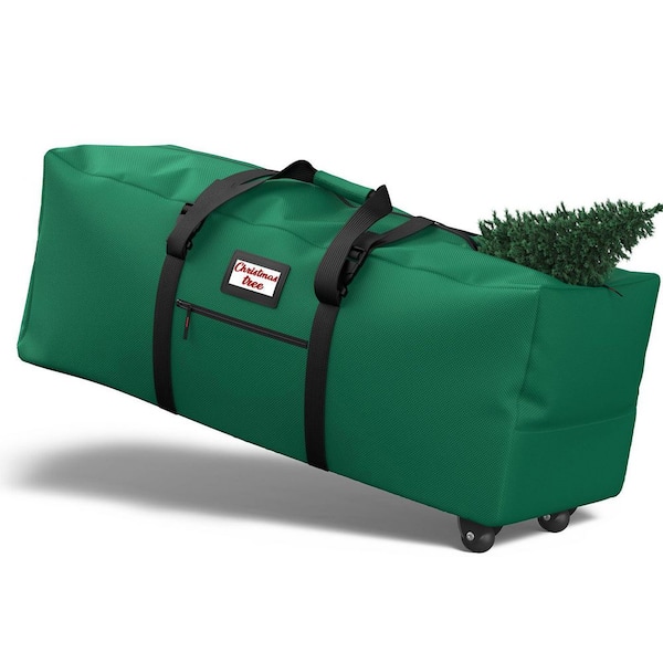 Green Extra Large Heavy Duty Artificial Tree Storage Bag w/Wheels Adjustable Straps for Trees Up to 9 ft. Tall 1 Piece