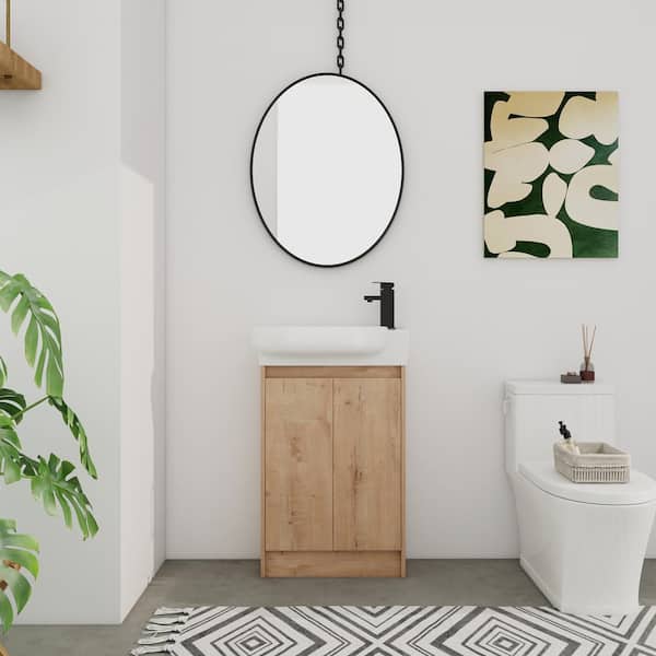 UPIKER Modern 22.8 in. W x 12.4 in. D x 35.1 in. H Single Sink Freestanding Bath Vanity in Imitative Oak with White Ceramic Top