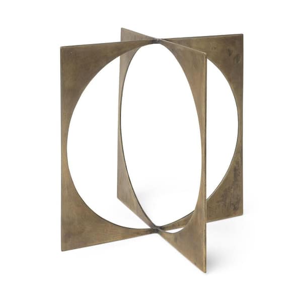 HomeRoots 10 in. Gold Burnished Gold Metal Circle Square Sculpture