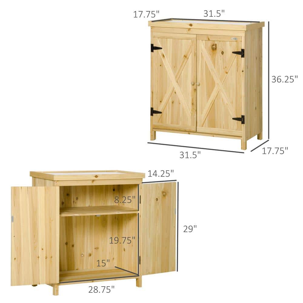 Natural Wood Outdoor Storage Shed with Shelving