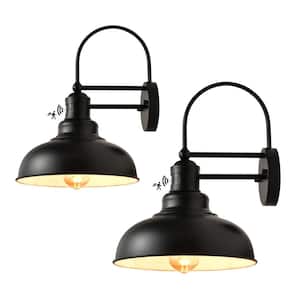 15.7 in. Gooseneck BlackandWhite Motion Sensing Outdoor Hardwired Wall Barn Light Scone with No Bulbs Included (2-Pack)
