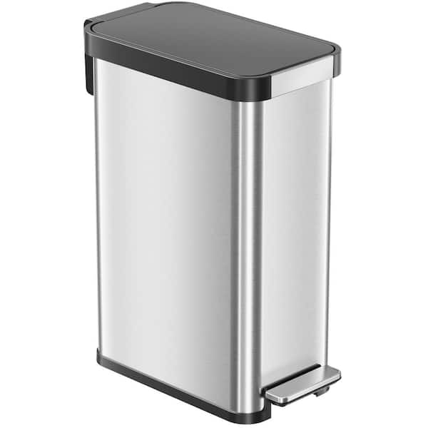 iTouchless 13.2 Gal. / 50 Liter Elongated Step Pedal Household Metal Trash Can with Odor Filter