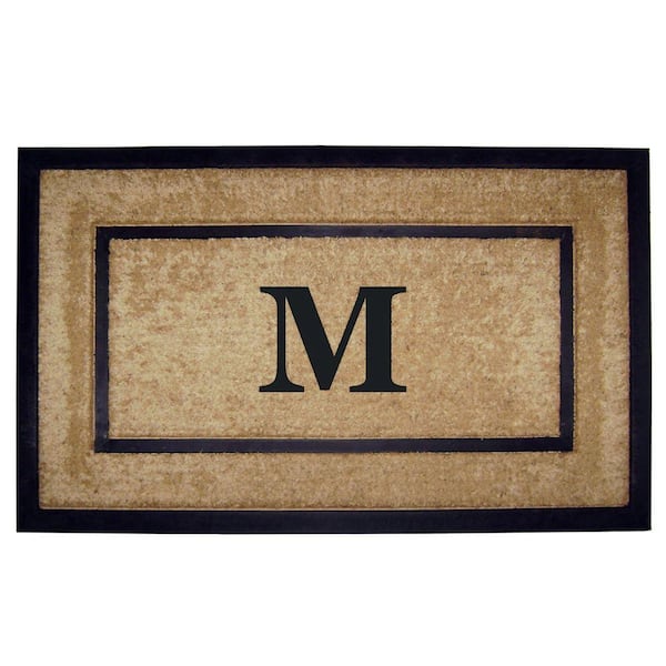Nedia Home Heavy Duty Brown 22 in. x 36 in. Rubber Coir Single Picture Frame Monogrammed M Indoor Outdoor Door Mat