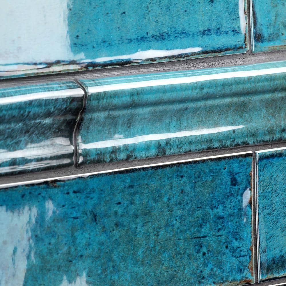 Moze Blue 3x12 Polished Ceramic Bullnose Tile Trim