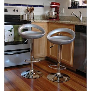 Modern Sleek Silver 24 in. Silver, Molded Plastic, Low Back, Chrome, Adjustable Height Bar Stool (Set of 2)