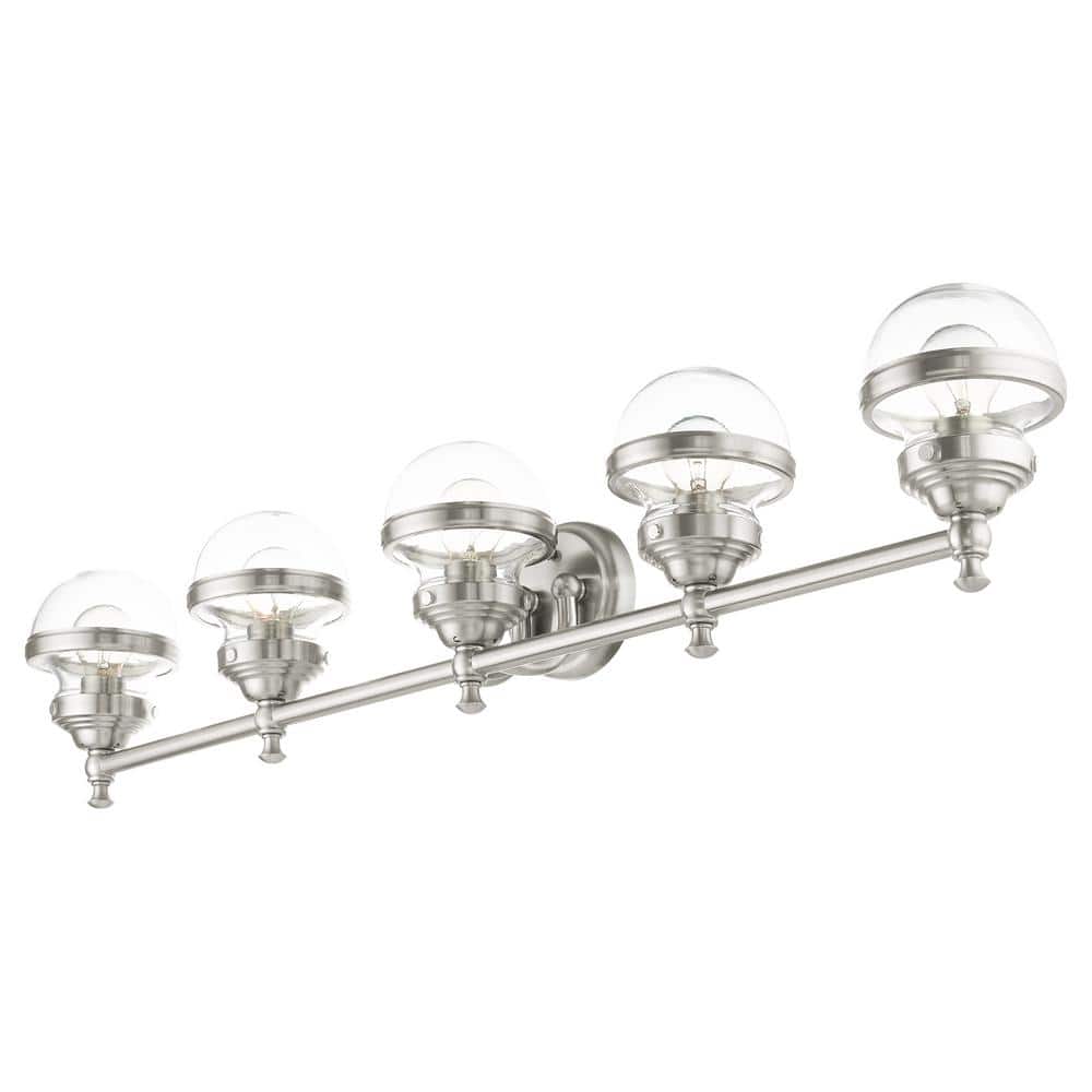 Oldwick Brushed Nickel 5-Light Vanity with Hand Blown Glass