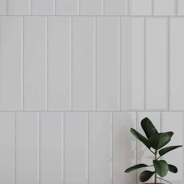 CRUZ BAY STUDIO Facet 3 in. x 12 in. Glazed White Gloss Ceramic Subway Wall Tile (5.28 sq. ft./Case)