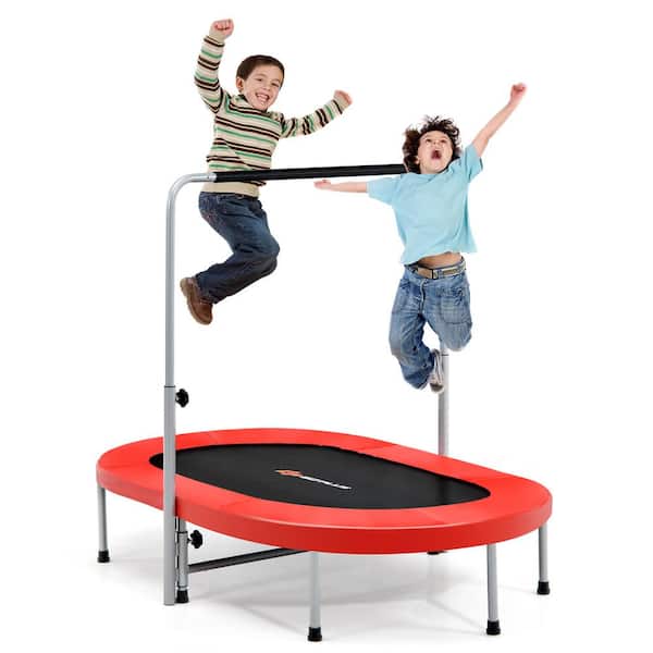 60 in. Trampoline for 2-People Foldable Rebouncer with Adjustable Handrail Blue