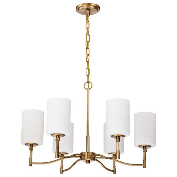 Liam 6-Light Burnished Brass Traditional Chandelier with White Opal Glass Shades
