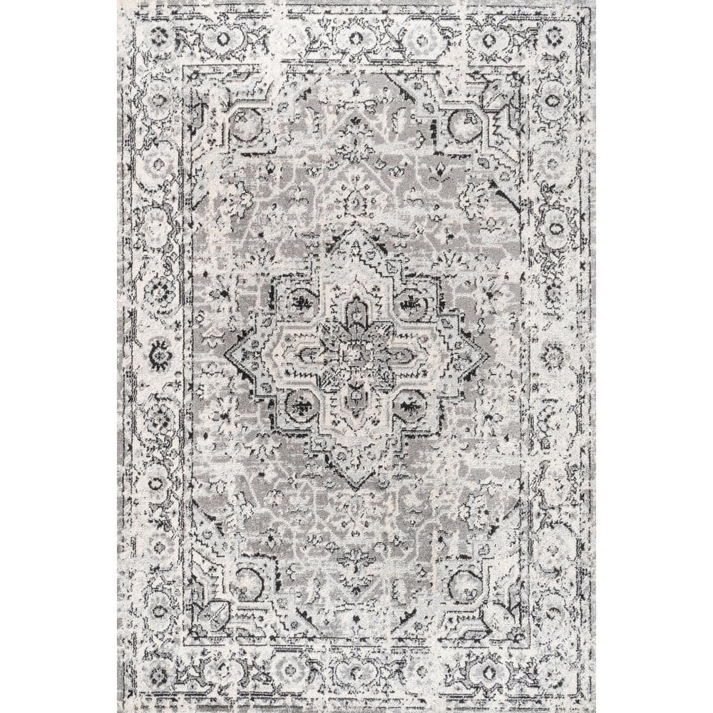 Ivory and Gray Synthetic Medallion 8' x 10' Area Rug
