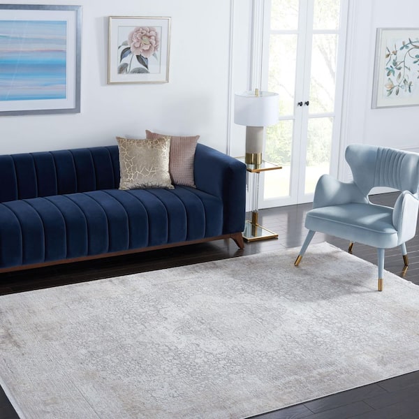 Signature 5 ft. x 8 ft. Gray/Ivory Distressed Ornate Area Rug