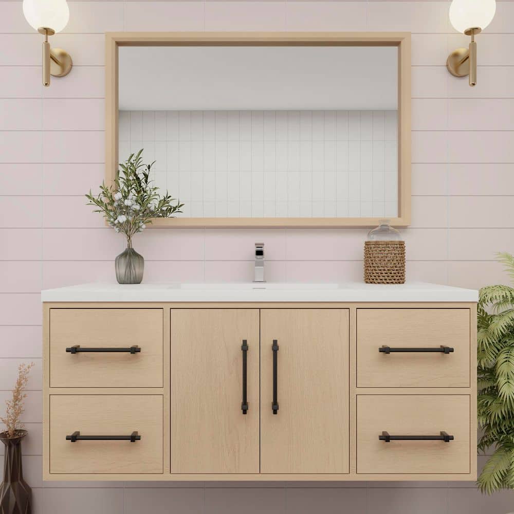 Victoria 47 in. W x 20 in. D x 22 in. H Single Sink Floating Bath Vanity in Yellow Oak with White Acrylic Top price history on PriceWatchPro
