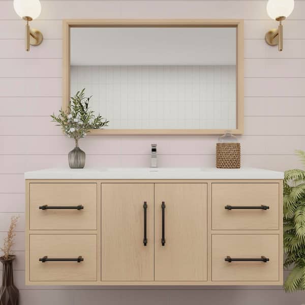 BV Better Vanity Victoria 47 in. W x 20 in. D x 22 in. H Single Sink Floating Bath Vanity in Yellow Oak with White Acrylic Top