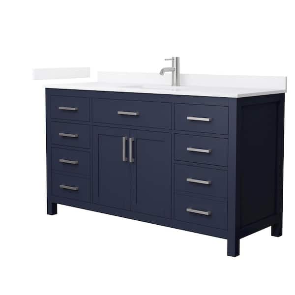 Wyndham Collection Beckett 60 in. Single Freestanding Dark Blue Bath Vanity with White Quartz Top (Assembled)