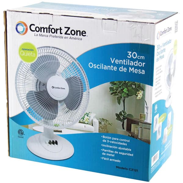 Comfort Zone 12 in. White Oscillating Table Fan CZ121BW - The Home Depot