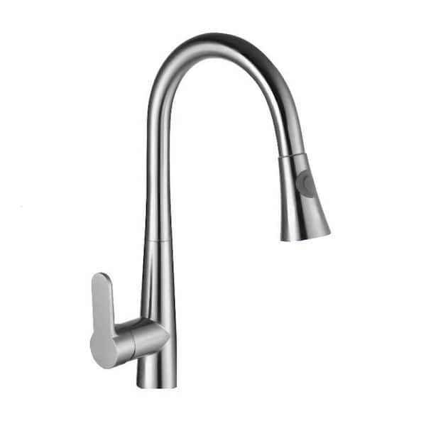 17.3 in Height 360° Spout Swivel Single Handle Pull Down Sprayer Kitchen Faucet in Chrome in Stainless Steel