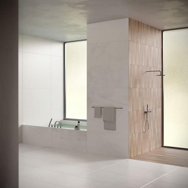Dorian Blanco White 4 in. x 0.41 in. Marble Look Antique Satin Porcelain Floor and Wall Tile Sample