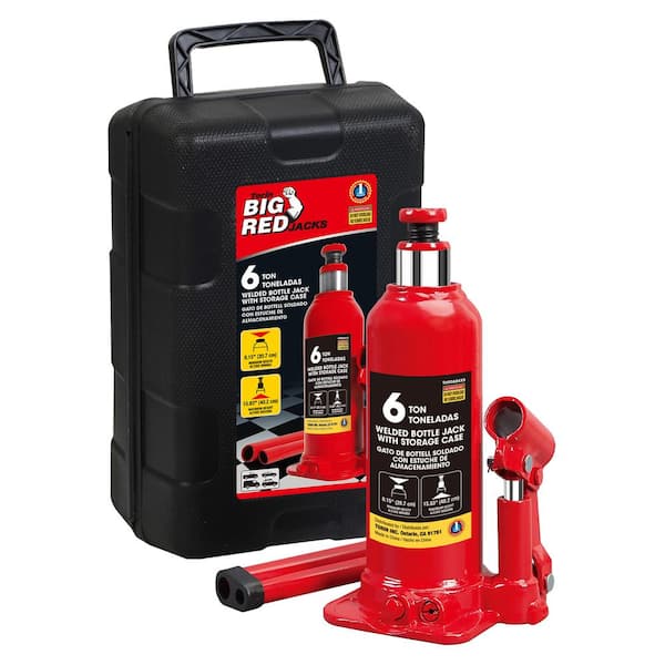 Big Red Hydraulic Welded Bottle Jack with Carrying Case, 6-Ton (12,000 lbs.) Capacity, Red