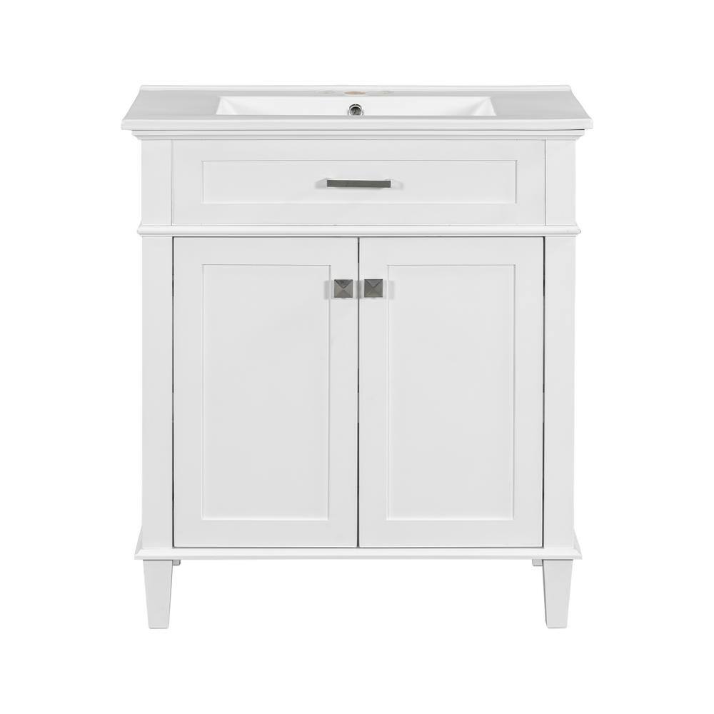 30 in. W x 18 in. D x 34 in. H Single Sink Freestanding Bath Vanity in White with White Ceramic Top price history on PriceWatchPro