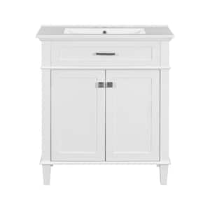 30 in. W x 18 in. D x 34 in. H Single Sink Freestanding Bath Vanity in White with White Ceramic Top