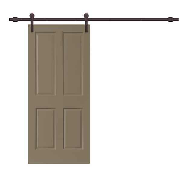 CALHOME 30 in. x 80 in. Olive Green Stained Composite MDF 4 Panel Interior Sliding Barn Door with Hardware Kit