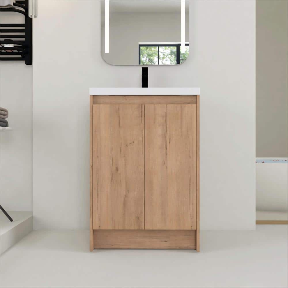24 in. Single Freestanding Imitative Oak Bath Vanity with White Resin Top Unassembled price history on PriceWatchPro