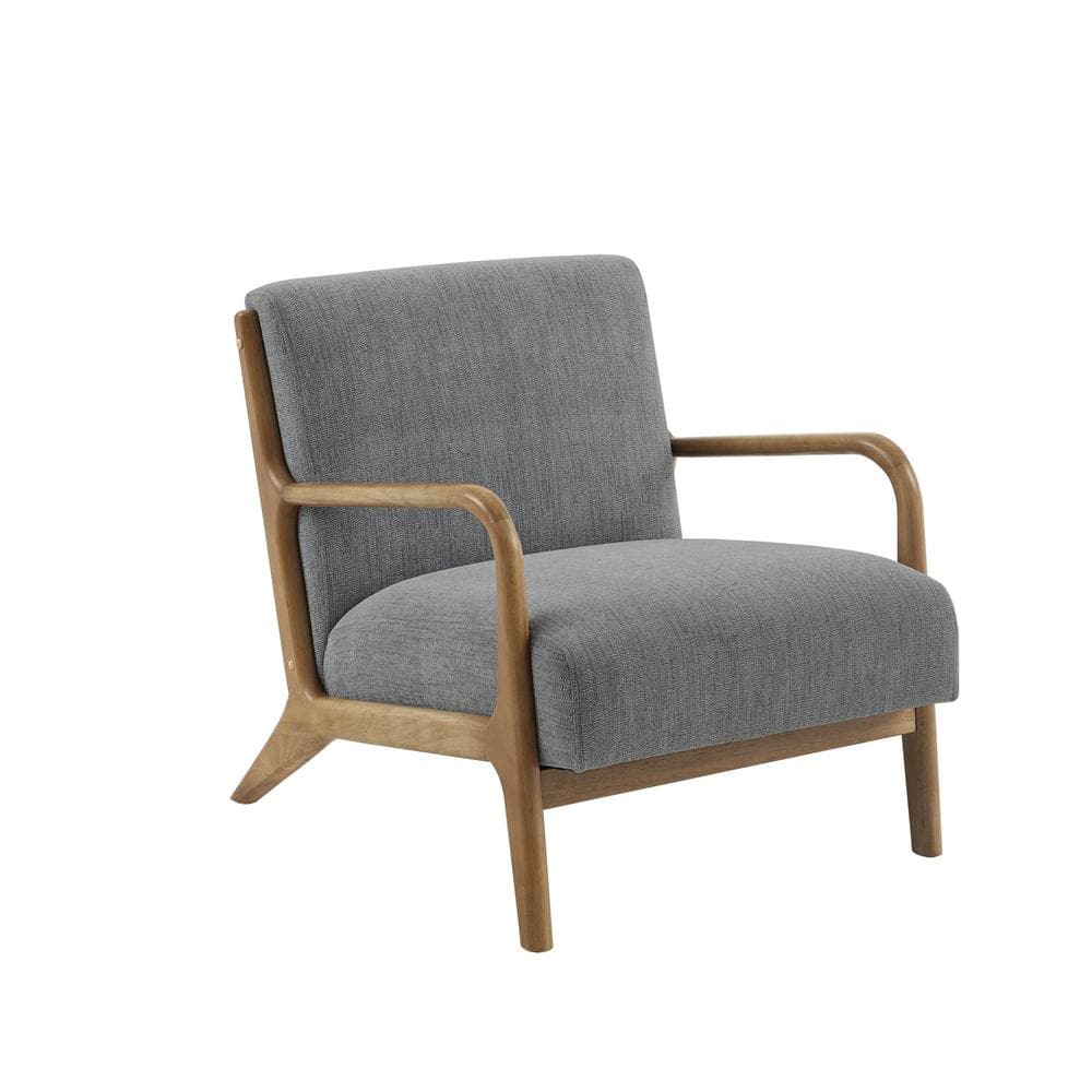 Mid-Century Elmwood Frame Accent Chair in Textured Gray