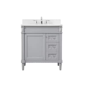 Simply Living 32 in. W x 21 in. D x 35 in. H Bath Vanity in Grey with Ivory White Engineered Marble Top