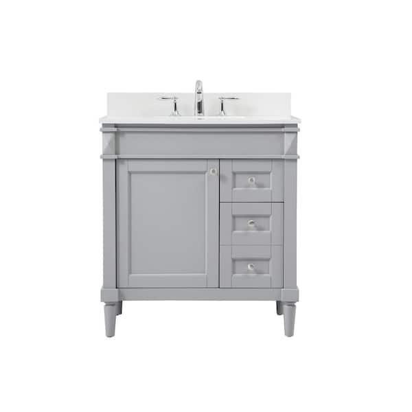 Unbranded Simply Living 32 in. W x 21 in. D x 35 in. H Bath Vanity in Grey with Ivory White Engineered Marble Top