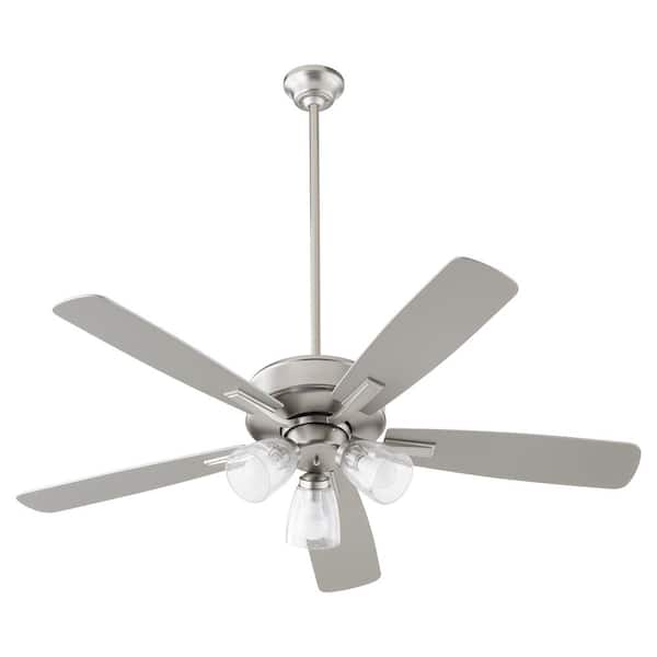 quorum Ovation 52 in. 5 Blade 3-Light 9-Watt-Medium Base Clear Seeded Satin Nickel Ceiling Fan