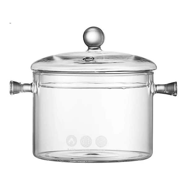 1.8 L Clear Glass Saucepan with Lid High Borosilicate Ribbed Surface Heat Resistant Stovetop Cooking Pot