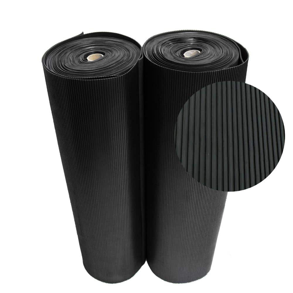 Choice 3' x 10' Black Rubber Ridge-Scraper Top Anti-Slip Safety Mat - 1/4  Thick
