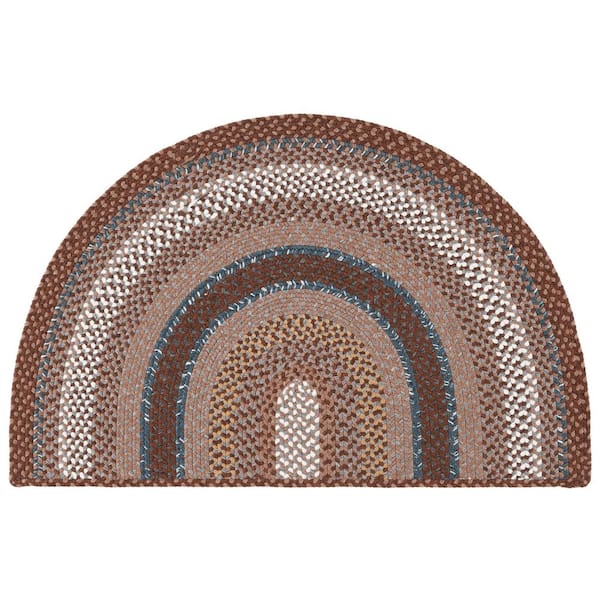 Braided Brown/Multi 2 ft. x 4 ft. Machine Washable Border Geometric Specialty Area Rug