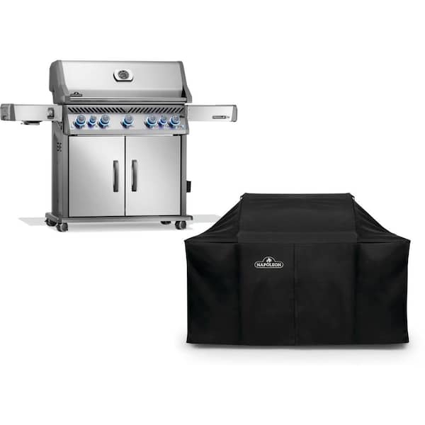 Rogue PRO-S 625 5-Burner Propane Gas Grill in Stainless Steel with Infrared Side and Rear Burners with Cover