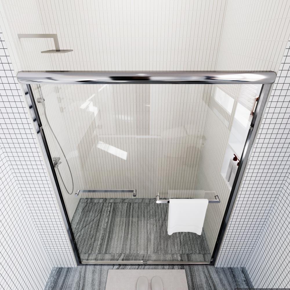 Chrome Double-Sliding Shower Door with Clear Glass Panels