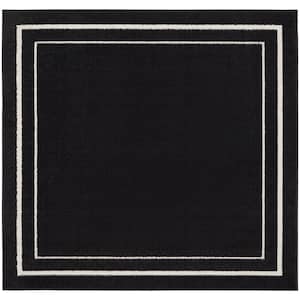 Essentials Black Ivory 5 ft. x 5 ft. Square Solid Contemporary Indoor/Outdoor Area Rug